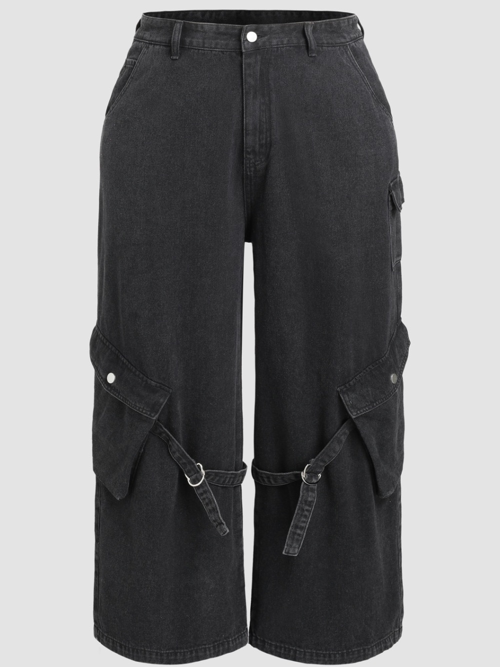CIDER,Black Wide-Leg Cargo Denim